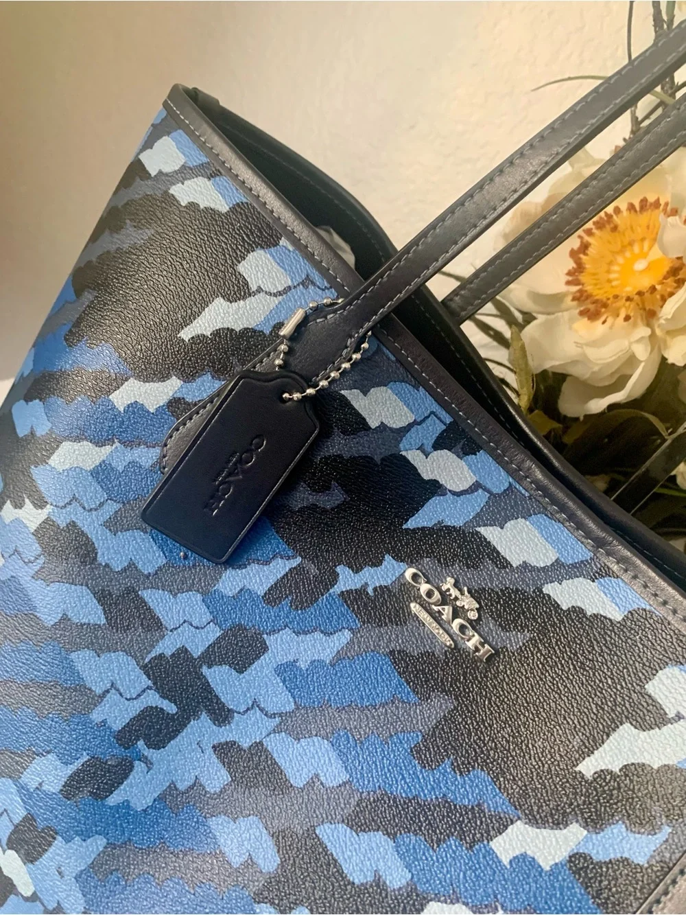 Coach Large City Tote Graphic Plaid Print Blue & Black Carryall